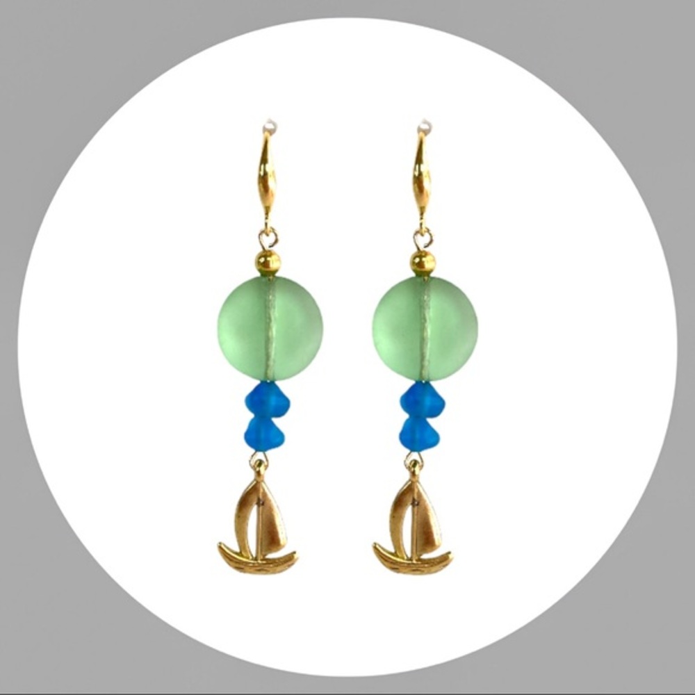 Nautical Glass Bead Dangle Earrings